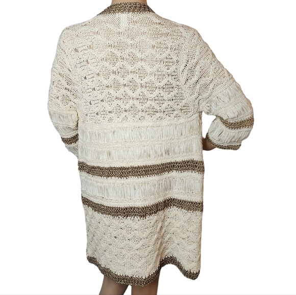 Chico's Knit Cardigan Cream Tan Bronze Open Front Size Medium (Size 1) - Picture 11 of 16